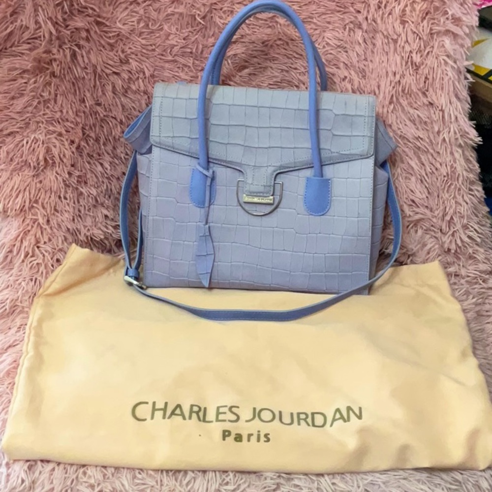 Charles Jourdan Paris Lavender Croc-Embossed Structured Tote